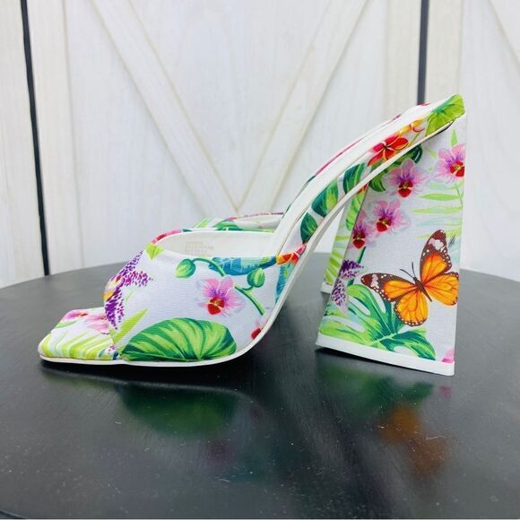 Torgeis Paradise Tropical Floral Flare Heel Mule Sandals White Multi 6.5 - Picture 3 of 11